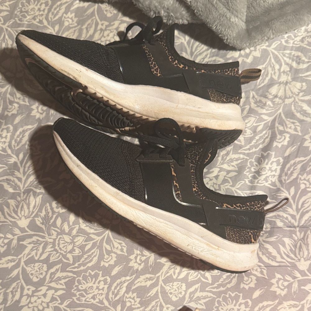 New Balance Black and Leopard Print Sneakers